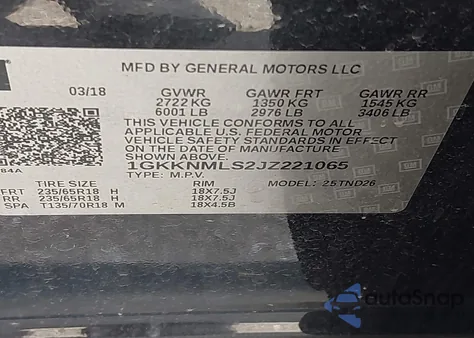 2018 GMC Acadia Slt-1 из США, поврежденный, VIN 1GKKNMLS2JZ221065